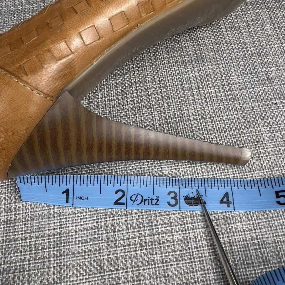 Andrew Geller Sz 7 Whisky Brown Woven Leather Platform Pumps Wood Stiletto Heels - Picture 8 of 10